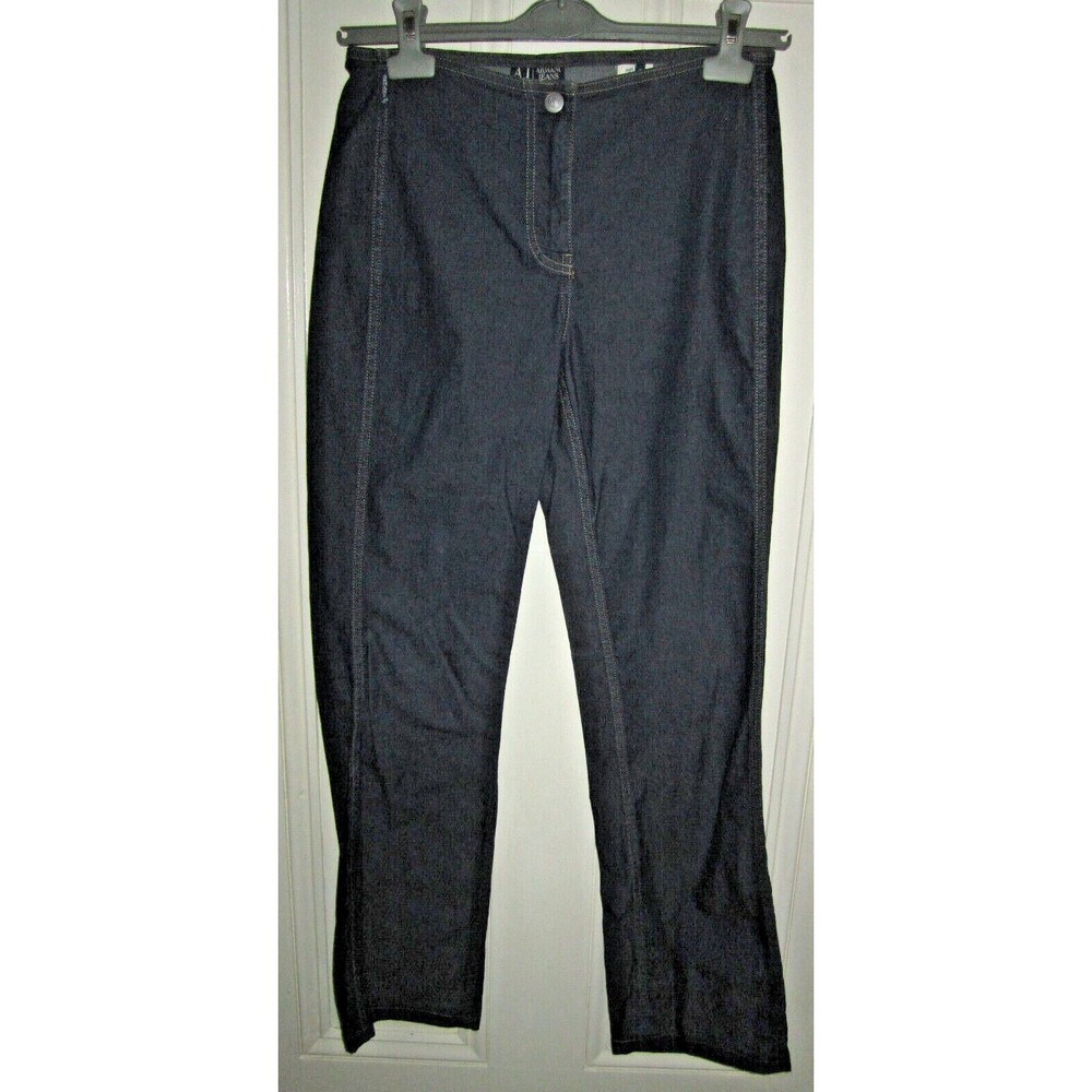 Vtg Armani Jeans, straight leg blue jeans w no waistband, ladies' size 10 US